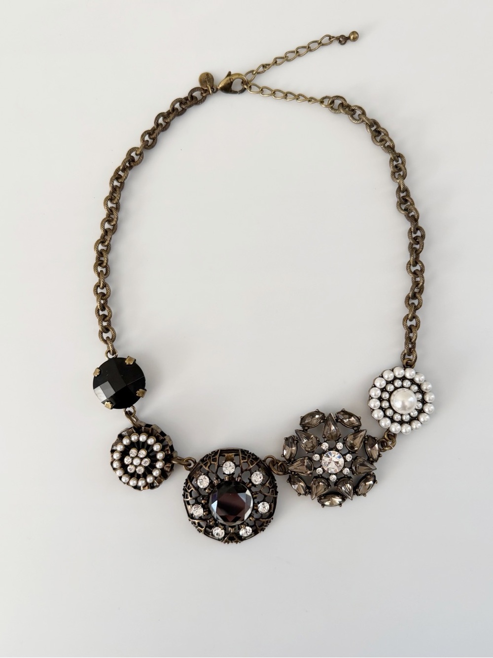 Lia Sophia Dark Gold Tone Rhinestones Beaded Statement Necklace Fairy Core